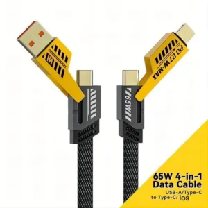 4-in-1 Data Cable, 65W Fast Charging, 480 Mbps Data Transfer, Braided, Zinc Alloy, Lightning, Type C