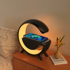 G-shape Multifunctional Lamp & Bluetooth Speaker With Wireless Charging - Black